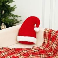 Coussin décoratif en forme de chapeau de Père Noël, en tissu polaire Sherpa doux, coussin en peluche en forme de chapeau de Noël, confortable, décoration de Noël 3D pour la maison, Chine