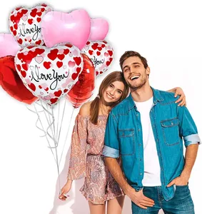 Set de Globos para San Valentín de 18" de Aluminio en Forma de Corazón Rojo y Rosa con Frase I LOVE YOU para Boda - Product Image 3