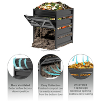Bac à compost carré en métal enduit de plastique durable pour l'extérieur, résistant à la rouille, pour les déchets de cuisine et les feuilles tombées