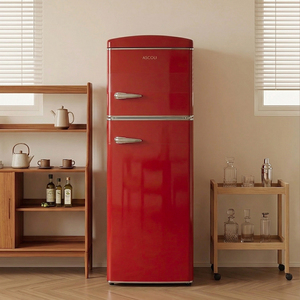 Réfrigérateur compact portable <span class=keywords><strong>vintage</strong></span> rétro à double porte sans givre en acier inoxydable MDFR350W-RE, économie d'énergie - Product Image 1
