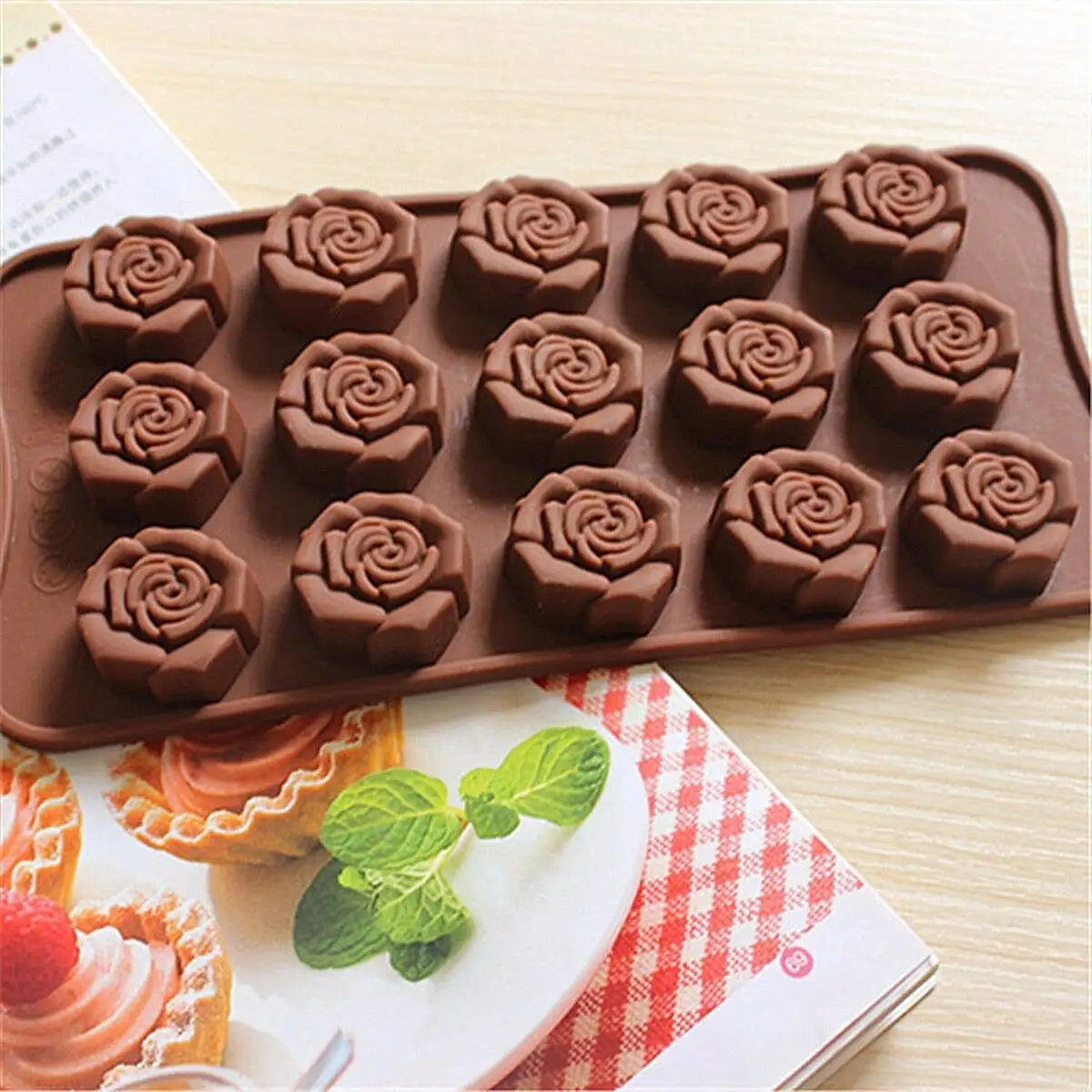 15 캐비티 실리콘 꽃 로즈 초콜릿 무스 케이크 캔들 비누 금형 베이킹 아이스 트레이 DIY 금형