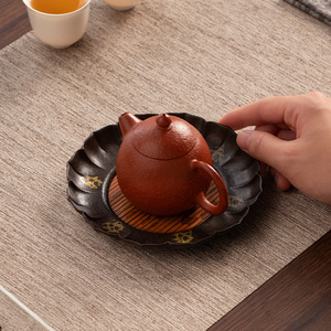 Bamboo Mat Lotus Petal Design Copper <b>Tea</b> Tray Dry Brewing Plate Retro Home <b>Tea</b> <b>Set</b> Accessory - Product Image 3
