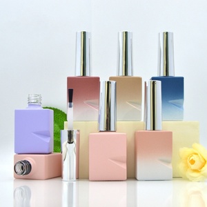 Wholesale <b>10ml</b> Custom Logo Gradient Colorful Refillable Cute Square Glass <b>Bottles</b> with Silver Cap for Nail Enamel - Product Image 4