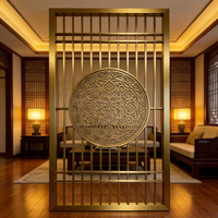 Paravent décoratif linéaire en laiton doré et acier inoxydable découpé au laser, motif colonne, pour hall d'hôtel