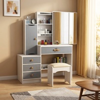 Commode de rangement moderne en acrylique avec structure en fer et miroir éclairé, table de maquillage multifonction pour chambre à coucher, mobilier transfrontalier