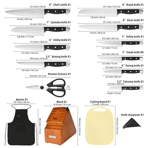 Ensemble de couteaux de cuisine professionnels en acier inoxydable avec planche à découper, bloc en bois, 22 pièces - Product Image 2