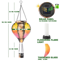 Étanche Patio Extérieur Porche Vitrail Creux Ballon À Air Chaud LED Solaire Jardin Lustre Lumière