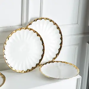 Современная Роскошная керамическая посуда с золотым ободом, оптовая продажа, посуда, фарфоровая посуда, набор посуды, набор тарелок