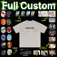 T-shirt basique streetwear à manches courtes, couleur unie, coupe ample, 190 g/m², coton slub, haut décontracté AMCLEVER, t-shirts pour tous les jours
