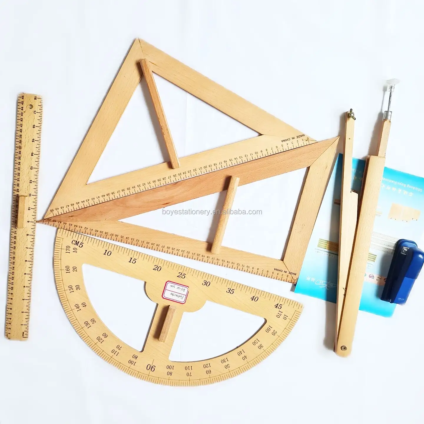 Promotion Wooden Mathematical Teaching Ruler Set Wooden Triangle Ruler Educational Ruler Set