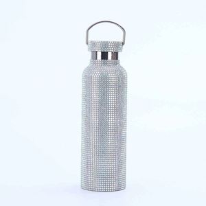 Botella de agua de acero inoxidable Glam con asa y diseño brillante para viaje en colores rosa, dorado y plateado - Product Image 5