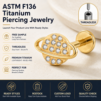 JiaXin ASTM-F136 Piercing Corporal de Titanio Sin Rosca con Parte Trasera Plana, Tipo Labret, Medusa, Concha, Lóbulo, Flor, Circonita Cúbica, 16G