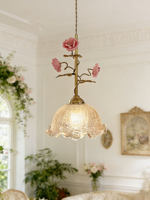 Lustre vintage français en verre rose de luxe pour entrée, chambre, salle à manger, bar, avec télécommande LED dimmable Tmall