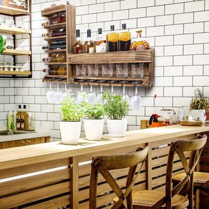Étagère à alcool avec support pour bouteilles et verres à pied, support mural en bois pour vin et whisky, porte-bouteilles à vin pour 12 bouteilles - Product Image 5
