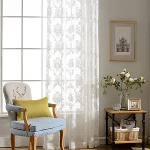 豪华窗帘设计廉价卧室白色蕾丝透明窗帘家居制造