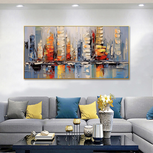 Arte Mural Moderno Urbano en Lienzo 3D con Textura, Pintura al Óleo Abstracta Reflectante, Decoración Minimalista para Sala de Estar, Pinturas de Paisajes - Product Image 3