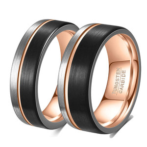 Anillo de Carburo de Tungsteno de 6.8mm, Negro, Oro Rosa, Tres Colores Mezclados, Anillo de Boda Unisex, Joyería - Product Image 1