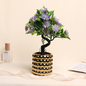 Arbre à monnaie artificiel Jinhe 8X8X25CM, vase en céramique violet, fleurs en soie, décoration d'intérieur - Product Image 1