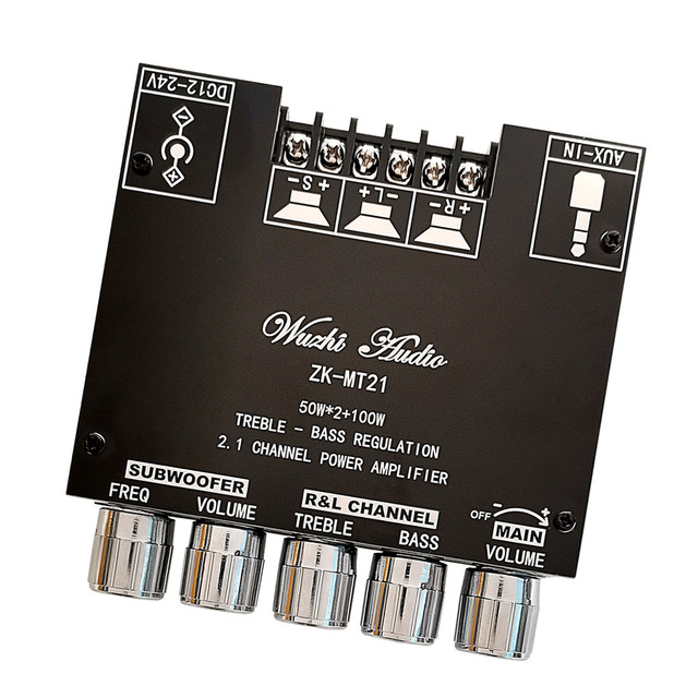 ZK-MT21 BT 5.0 Subwoofer Amplifier Board 50WX2+100W 2.1 Channel Power Audio Stereo Amplifier Tone Board Bass AMP AUX