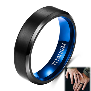 6Mm Màu Đen Titan Nhẫn Matte Chải Màu Xanh Bên Trong Cho Nam Giới Phụ Nữ Biểu Tượng Tùy Chỉnh Phong Cách Vài Đám Cưới Ban Nhạc Vòng Không Thấm Nước - Product Image 1
