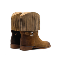 Bottes mi-mollet en daim vintage pour femmes, style western, à lacets - Confort respirant, semelle extérieure en caoutchouc légère