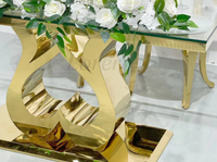 Meubles d'hôtel, nouveau design, table de banquet en verre et acier inoxydable doré, table de mariage