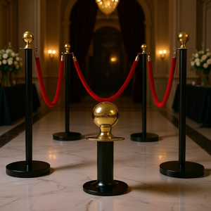 Postes de Delimitación Dorados con Cuerdas de Terciopelo Rojo, Juego de 4 Piezas, Base Hueca Negra, Decoraciones para Fiestas, Bodas y Teatro - Product Image 2
