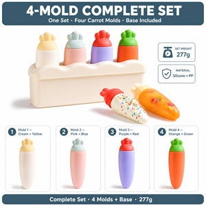 Moules à glace en silicone <span class=keywords><strong>de</strong></span> qualité alimentaire 4 cavités sans BPA avec bâtons moule à crème glacée à la carotte à libération facile en gros - Product Image 3