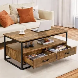 Home furniture supplier Industrial 2 tiers Design Cheap coffee table with mesh shelf for living room design coffee table
