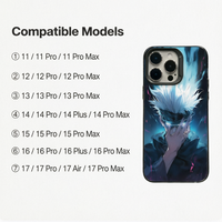Coque de téléphone anti-rayures à impression intégrale avec effet lumineux bleu et personnage d'anime gris vibrant pour iPhone 17/15 Pro Max & Plus Series
