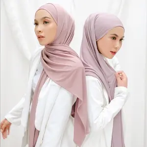 Hijab en Jersey de coton mercerisé instantané avec couleur unie pour femmes, vente en gros