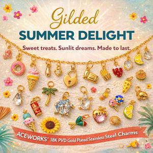 ความสุขรับซัมเมอร์อันแสนอร่อย |   จี้สแตนเลสสตีลชุบทอง 18K PVD สำหรับทำเครื่องประดับ DIY |   จี้ห้อยคอธีมชายหาดและขนมหวาน - Product Image 4