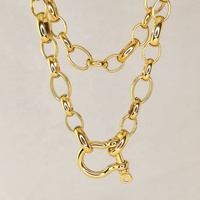 Collier Hip Hop Rock en Acier Inoxydable Plaqué Or 18K PVD de Haute Qualité avec Fermoir en U et Chaîne O P213233