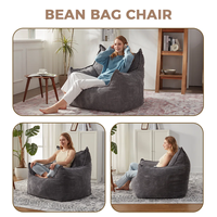 Canapé paresseux surdimensionné moderne en velours côtelé avec accoudoirs et housse amovible, fauteuil pouf extra doux compressé sous vide, compatible dropshipping