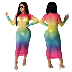 Women Graduation Gauze <strong>Mesh</strong> See Through O-neck Long Sleeve Maxi <strong>Dress</strong> Sexy <strong>Beach</strong> Club Night Women's Midi <strong>Dresses</strong> - Product Image 1