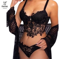 Bra dan celana dalam wanita, Bralette renda kualitas tinggi, hitam bordir dua potong, Lingerie, Bra dan celana dalam