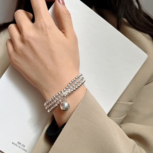 Bracelet élastique en argent sterling S925 à plusieurs rangs de perles rondes pour femme, bijoux à porter au quotidien - Product Image 1