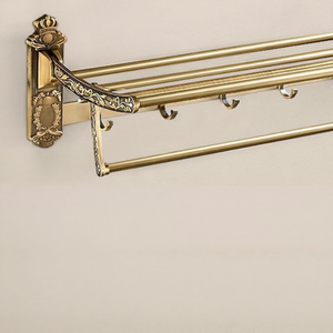 Porte-serviettes en laiton avec étagère, 2 barres, finition antique, organisateur de salle de bain, design traditionnel - Product Image 5