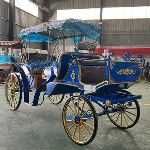 Calèche de tourisme à chevaux, transport spécial, chariot à chevaux personnalisé, calèche de tourisme bleue à grain de bois - Product Image 4