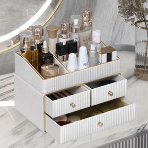 MAVOBO Light Luxury Leather Desktop Exquisite Assembly Double Tier Makeup Cosmetic Storage <b>Box</b> Drawer Organizer - Product Image 1