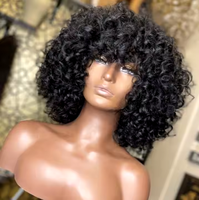 Offre Spéciale faite à la machine bouclés avec Bang 250% densité perruque de cheveux humains vierges Non dentelle courte coupe de lutin bouclés perruques de cheveux humains