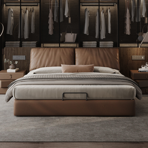 Nuovo Letto a Orecchio d'Elefante 2025 in Vera Pelle di Lusso Moderno 2m x 2.2m per Camera Matrimoniale con Doppio Contenitore Design Elegante in Pelle Pieno Fiore - Product Image 1