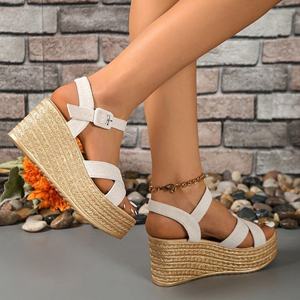 Sandalias de Plataforma con Cuña para Mujer ZGBROTHERS, Elegantes, de Verano, Color Sólido, Impermeables, con Tiras de Cuerda Tejida, Suela Gruesa de Gamuza y Tacón Alto - Product Image 4