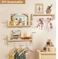 Ensemble personnalisé de 3 étagères murales en bois naturel, organisateur mural, barre porte-serviettes, étagères flottantes pour chambre d'enfant