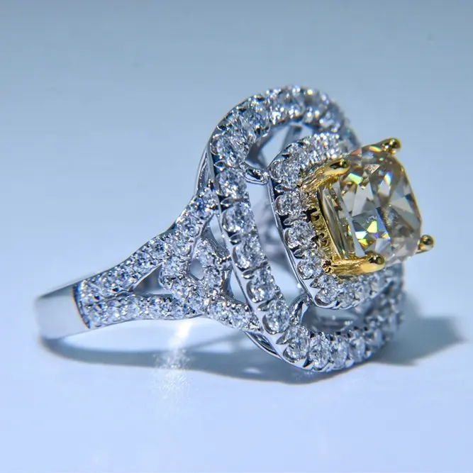 Perhiasan ringan asli Soild 18k emas putih 4 karat Vvs pernikahan potongan Puteri cincin kumpulan berlian Lab alami wanita