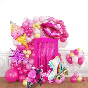 Kit de arco de guirnalda de globos rosas con Globo de Oro rosa fuerte para fiesta temática de Barbie, decoraciones temáticas de princesa de cumpleaños para niña