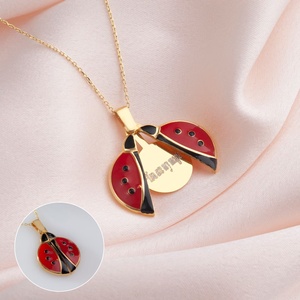 Collar con Medallón <span class=keywords><strong>de</strong></span> Mariquita en Acero Inoxidable Chapado en Oro <span class=keywords><strong>de</strong></span> 18K, <span class=keywords><strong>Mensaje</strong></span> Oculto Personalizado, Joyería Minimalista Resistente al Deslustre - Product Image 2