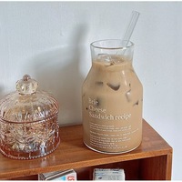 Nouvelle tasse en verre à grand alésage de 650ml avec paille, corps de tasse comportant des lettres simples, adaptée au café, au thé au lait et au jus.