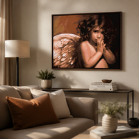 Kit de peinture par numéros encadré personnalisé pour adultes débutants, portrait d'ange chérubin en prière, toile tendue DIY, peinture acrylique, art mural