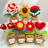 Ornement de pot de fleurs artificiel en crochet fait main, motif rose mignonne et personnalisée, pour le soutien émotionnel, idéal pour la maison, le bureau et les cadeaux de fêtes